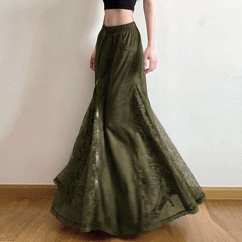 SEEYOULATER 古着森系绑带蕾丝拉链拼接半身裙宽松百搭显瘦长裙女