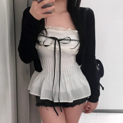 韩系穿搭纯欲风蕾丝拼接抹胸背心