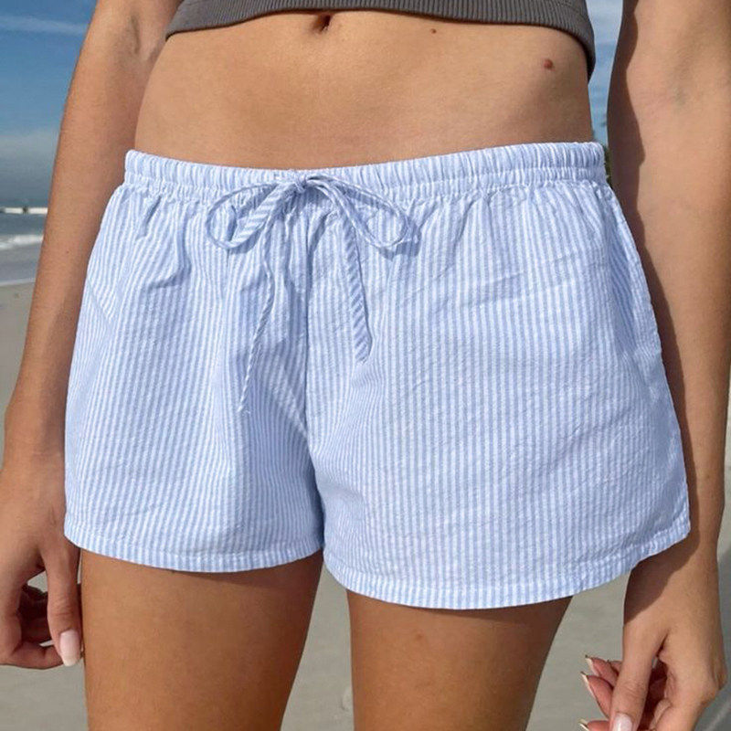SEEYOULATER 海边沙滩风蓝色条纹宽松系带短裤基础简约家居休闲裤,女装/女士精品,休闲裤,淘宝优惠券,粉丝福利购,淘宝优惠卷