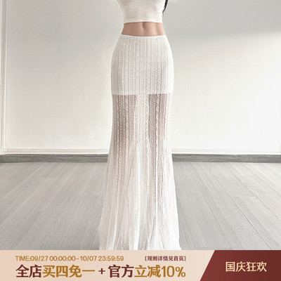 空灵氛围感透视蕾丝拼接鱼尾长裙