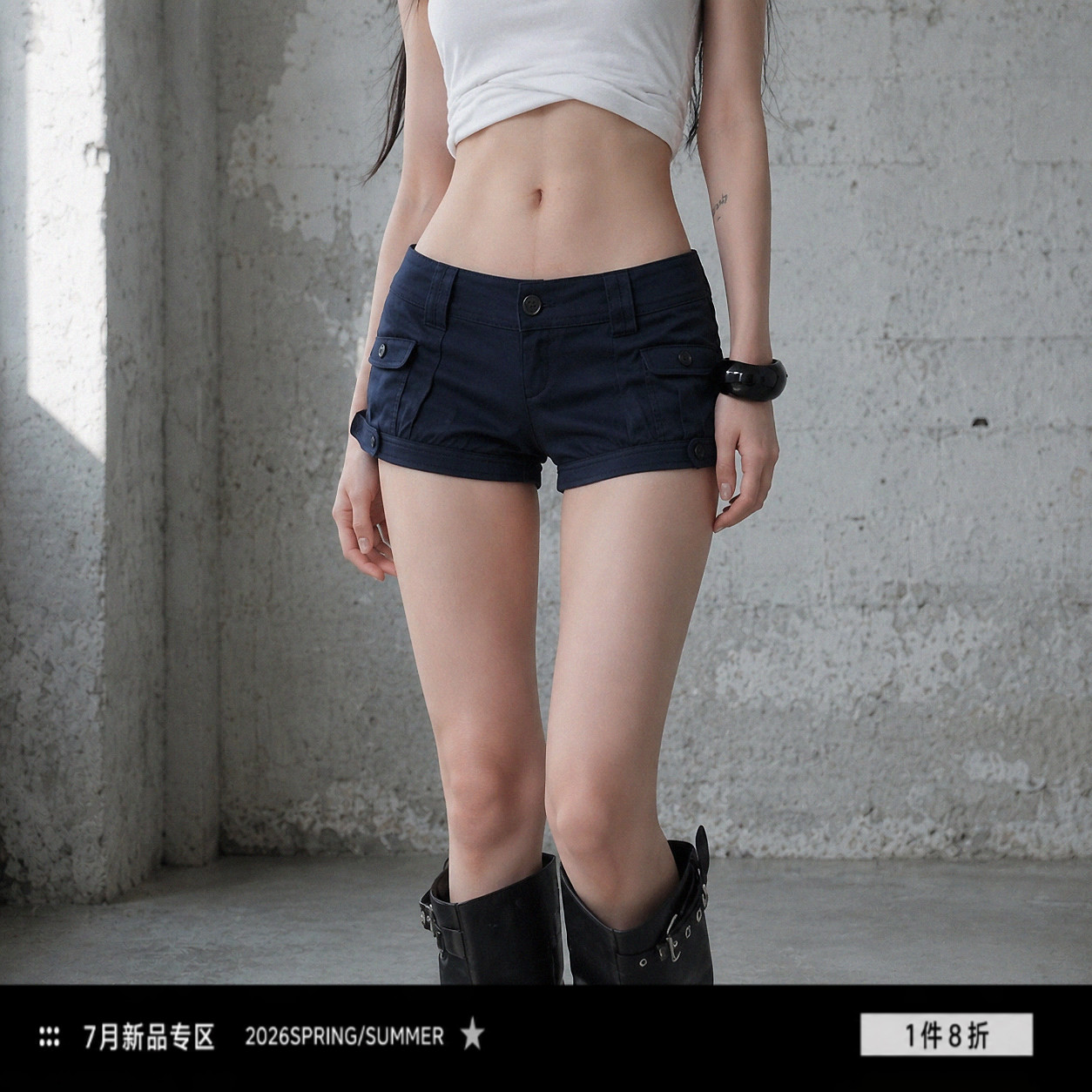 SEEYOULATER 美式辣妹低腰蓝色口袋工装牛仔裤修身显瘦街头休闲裤