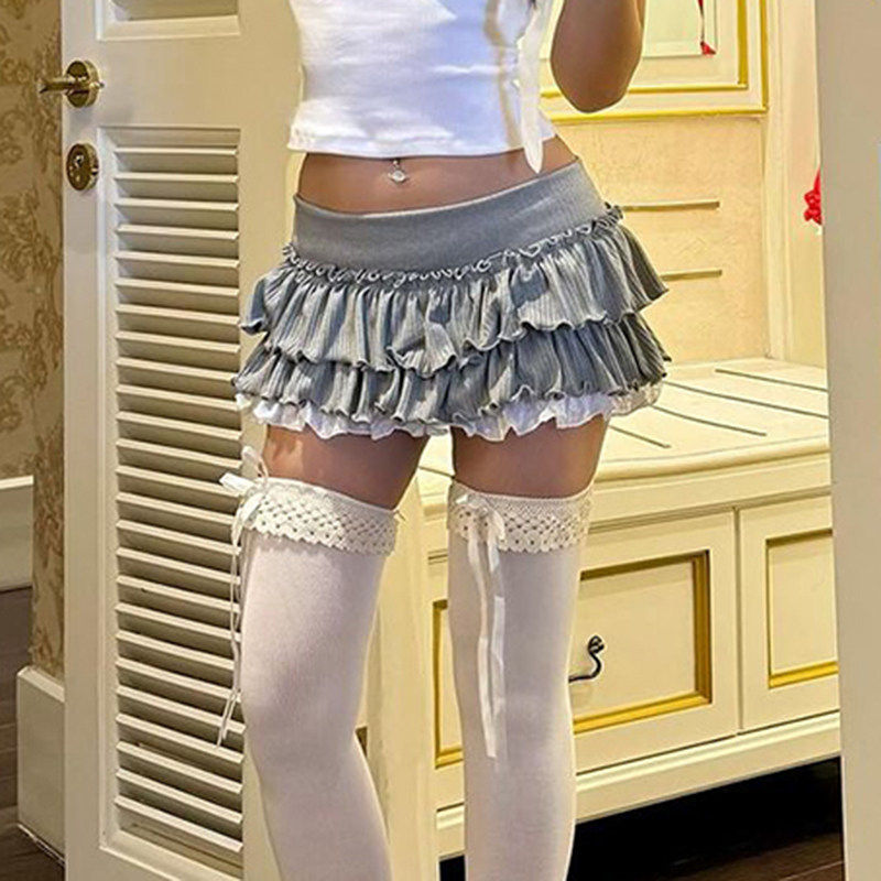 SEEYOULATER 法式格蕾色系撞色拼接少女蛋糕裙基础百搭纯色半身裙