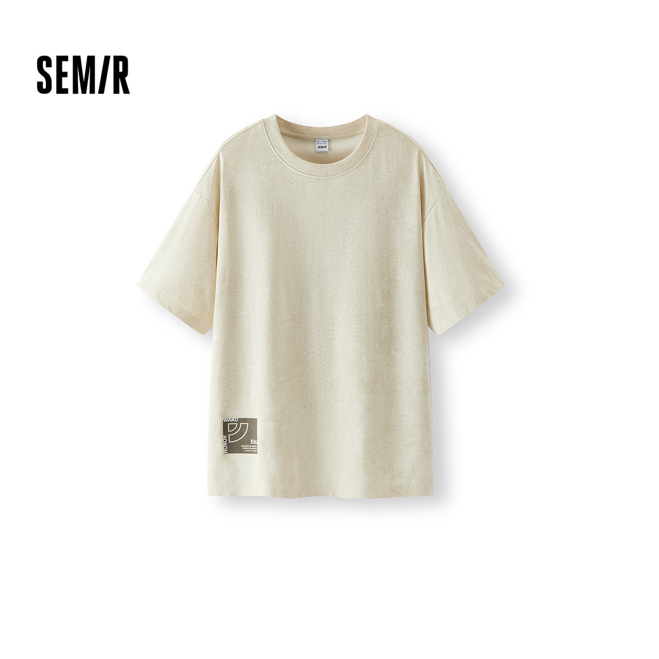 森马短袖T恤男夏季仿牛仔蜡染印花针织衫宽松圆领上衣时尚套头服