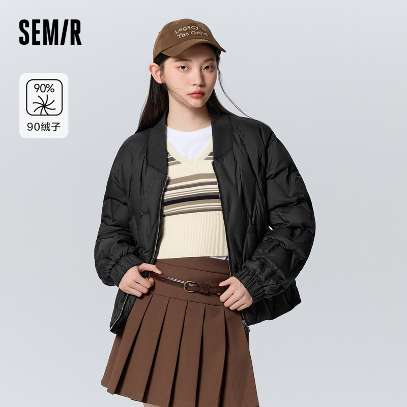 轻松羽绒|商场同款森马羽绒服女棒球领冬季2023新款宽松轻薄外套