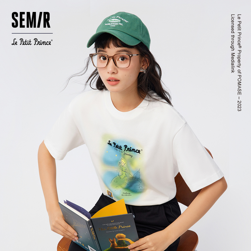 [商场同款]小王子系列森马短袖T恤女纯棉宽松2023秋新款印花衣服