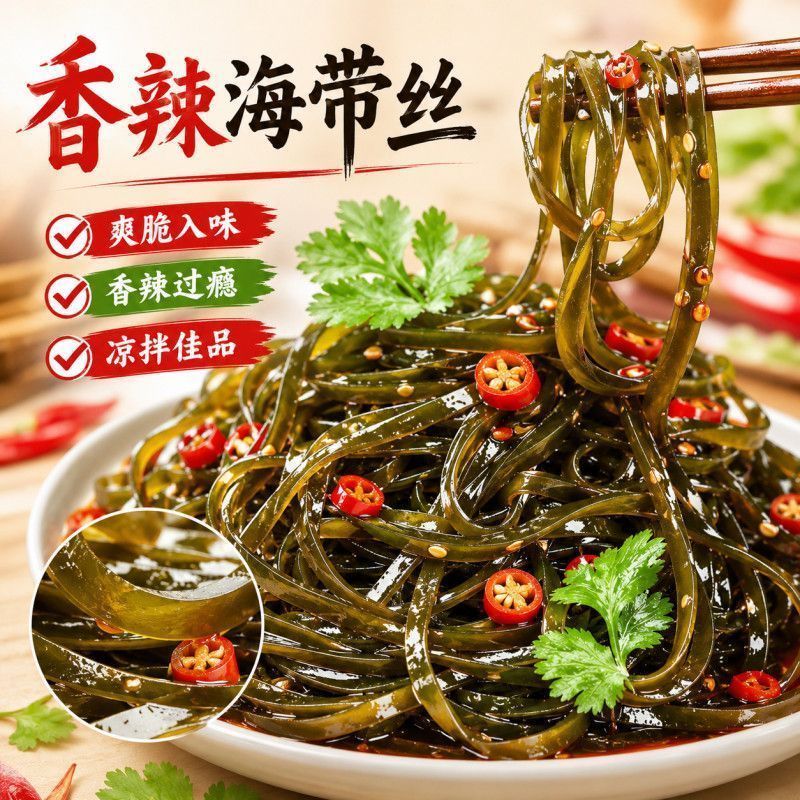 香辣海带丝香脆开袋即食下饭菜凉拌菜微辣爆款零食早餐美味下饭菜