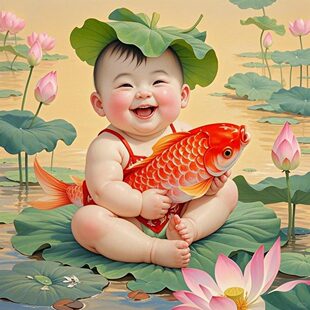 福娃年画贴纸电车贴卧室墙面遮丑自粘贴纸招财纳福喜庆春节装饰贴