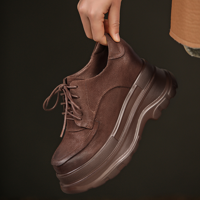 春秋季里外全皮休闲风坡跟松糕鞋