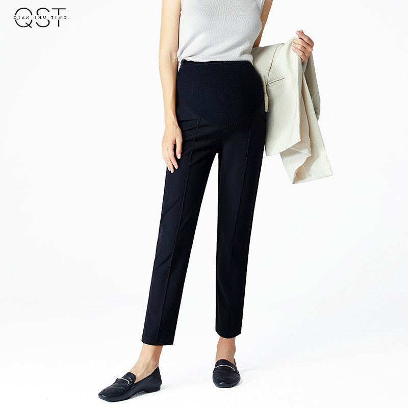 孕妇裤子夏季薄款外穿黑色西装裤时尚九分孕妇春秋职业工装阔腿裤