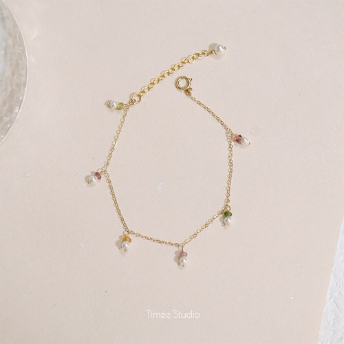 Timee恬觅 风禾 天然碧玺珍珠14K美国包金手链手串脚链