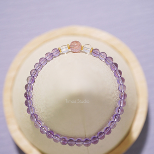 Timee恬觅 天然巴西紫水晶白水晶草莓晶弹力绳手串手链 采薇