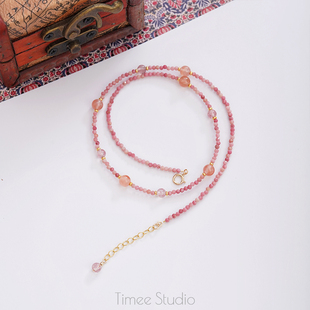 Timee恬觅 天然蔷薇辉南红玛瑙草莓晶14K美包项链锁骨链礼物 夏绯