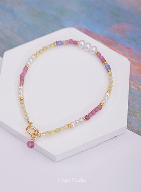 Timee恬觅 夏至 天然碧玺黄水晶淡水珍珠坦桑石14K美包手链礼物