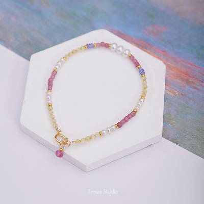 Timee恬觅 夏至 天然碧玺黄水晶淡水珍珠坦桑石14K美包手链礼物