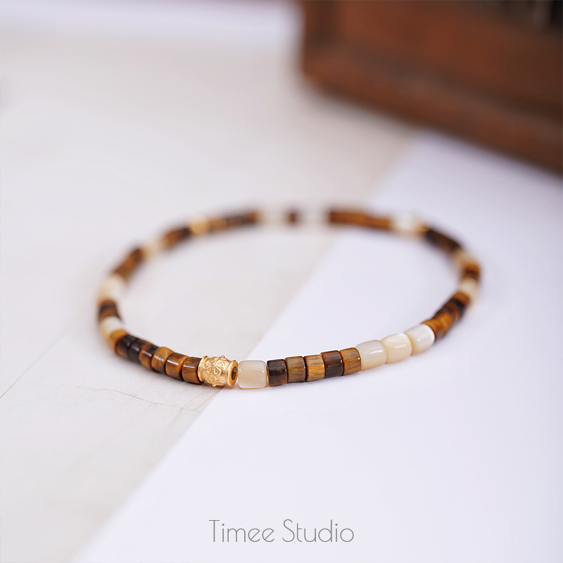 Timee恬觅 落日余晖 天然虎眼马蹄螺弹力绳手串手链秋冬新品