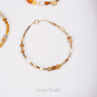 Timee恬觅 秋思 Miyuki米珠天然马蹄螺图画石14K美包手链