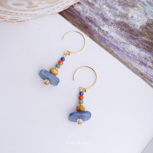Timee恬觅 es24 天然蓝晶石绿松南红波西米亚度假风美包耳钉耳饰