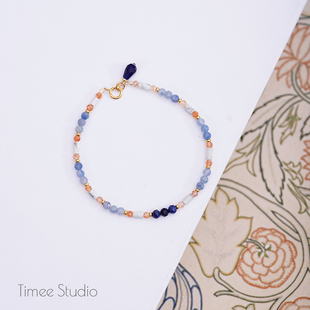 Timee恬觅 天然蓝东陵白松蓝纹石金太阳14K美包手链 岚叙