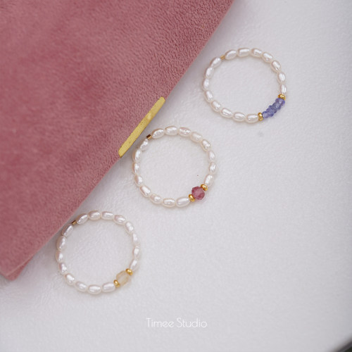 Timee恬觅 R1 天然淡水珍珠坦桑石碧玺黄水晶戒指戒环均码百搭