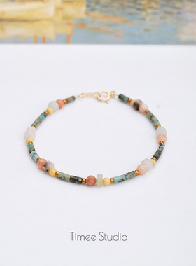 Timee恬觅 庭芜绿 天然非洲松红东陵缅黄玉14K美包手链礼物送人