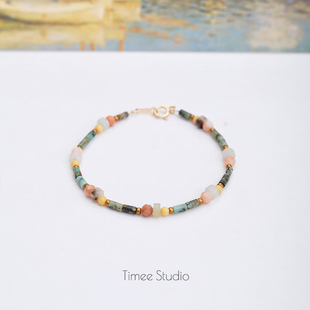 Timee恬觅 庭芜绿 天然非洲松红东陵缅黄玉14K美包手链礼物送人