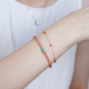 Timee恬觅 天然南红冰粉绿松弹力绳手链手串简约百搭礼物 红蔻