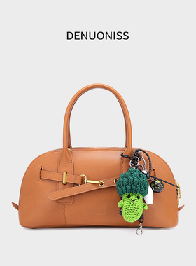 DENUONISS植鞣头层牛皮贝壳包复古轻奢保龄球包女手提单肩斜挎包