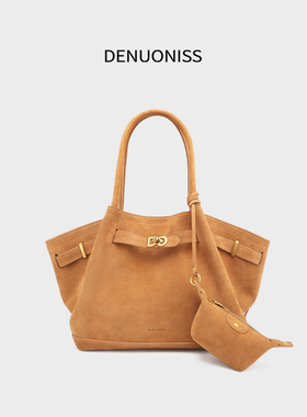 DENUONISS反绒牛皮托特包大容量手提包女士秋冬慵懒风腋下真皮包
