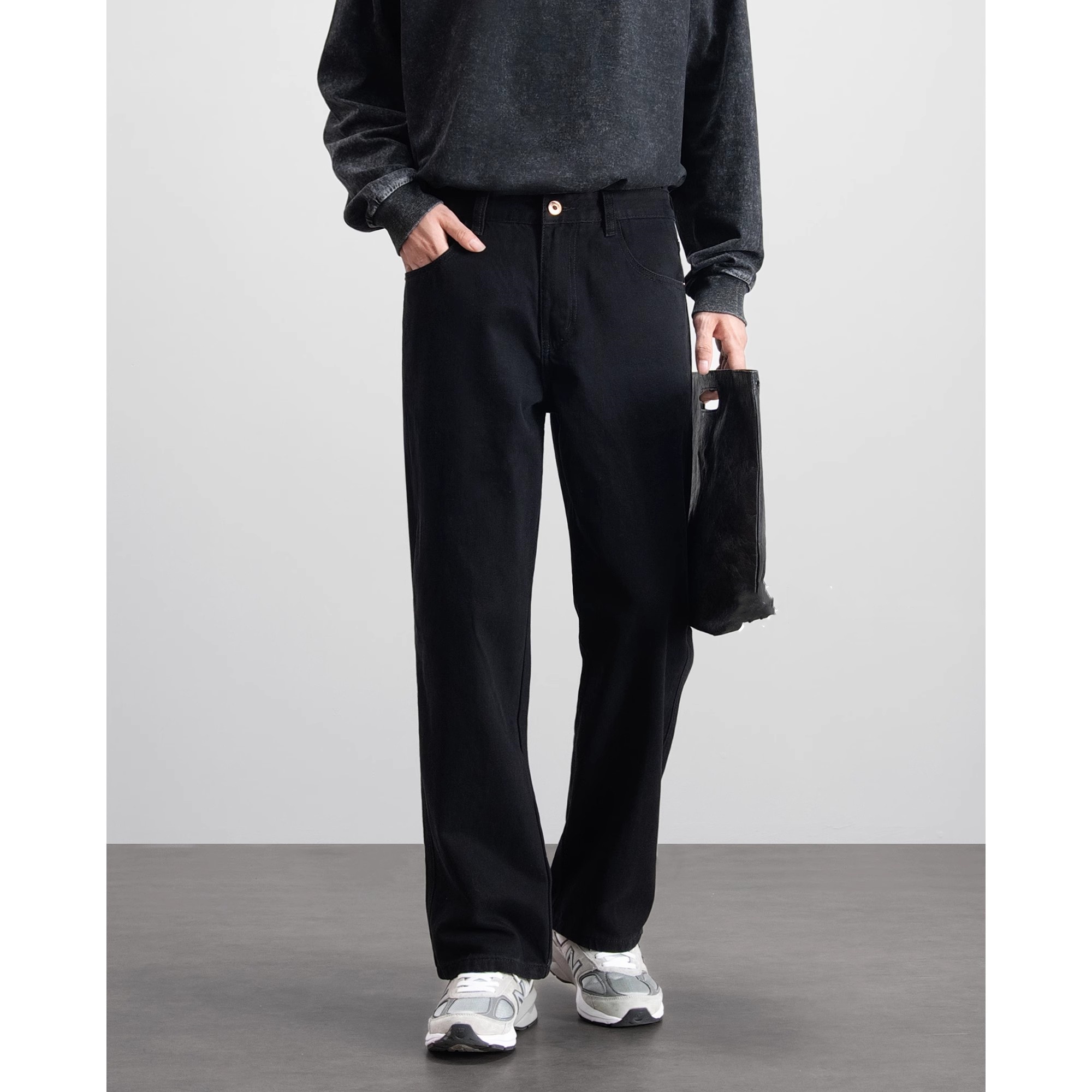 黑色牛仔裤男女直筒春季潮牌