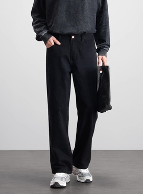 黑色宽松直筒牛仔裤男百搭2025年春季新款美式高街裤子复古休闲裤