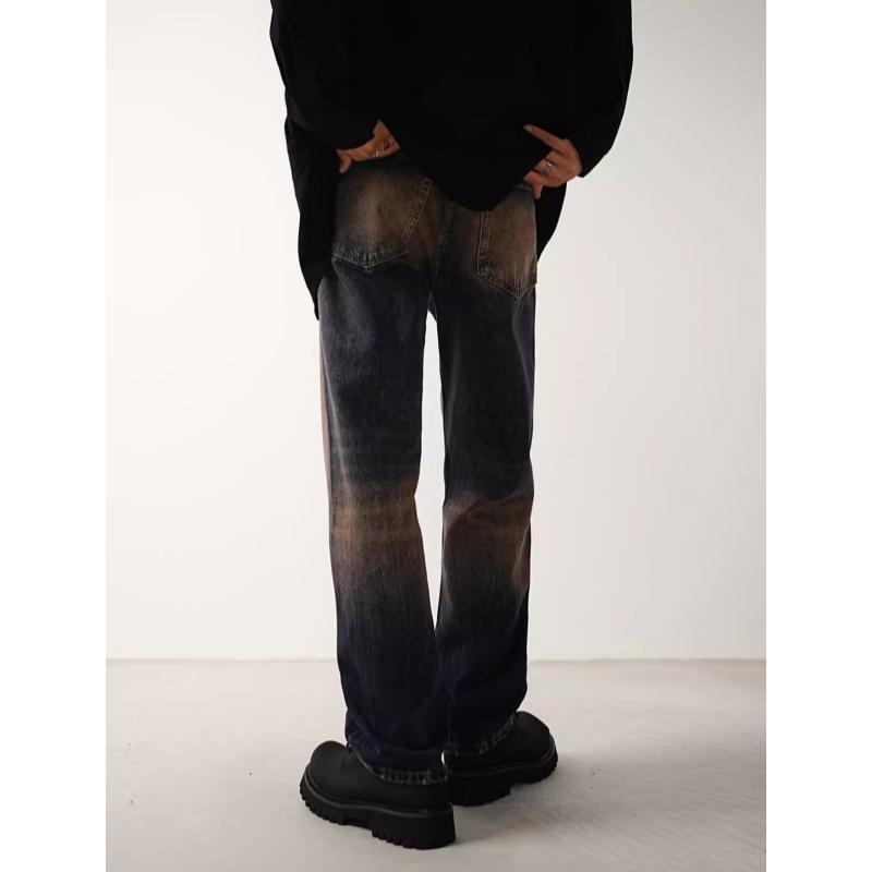 美式纳米红泥怀旧水洗牛仔裤