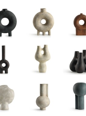 侘寂风北欧创意居家艺术样板房陶瓷花瓶干花桌面饰品客厅玄关摆件