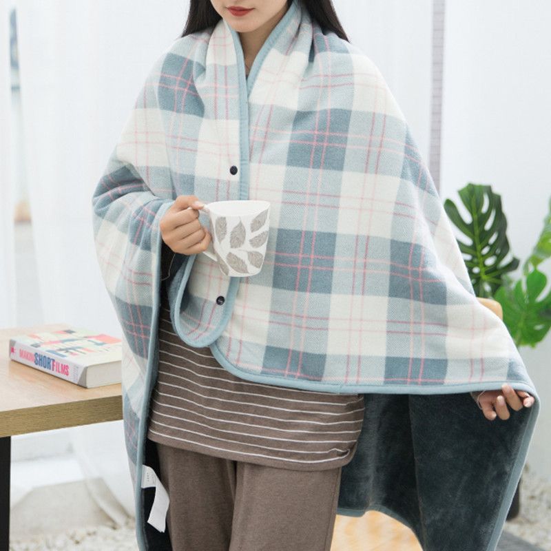 日式带扣披肩毛毯加厚盖腿小毯子办公室午睡毯多功能保暖护腿神器