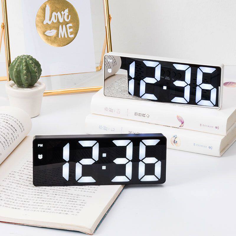 闹钟镜面数字时钟led夜光静音桌面床头摆件学生用智能电子钟表