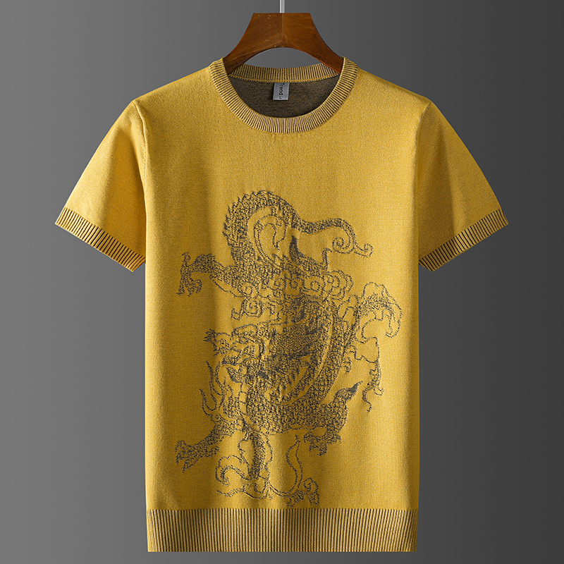 龙图圆领短袖针织衫红色本命年