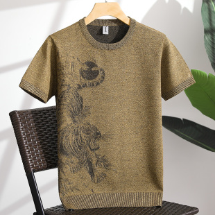 2025年秋冬季 男士 修身 半袖 红色休闲针织衫 提花肥仔加大码 圆领短袖