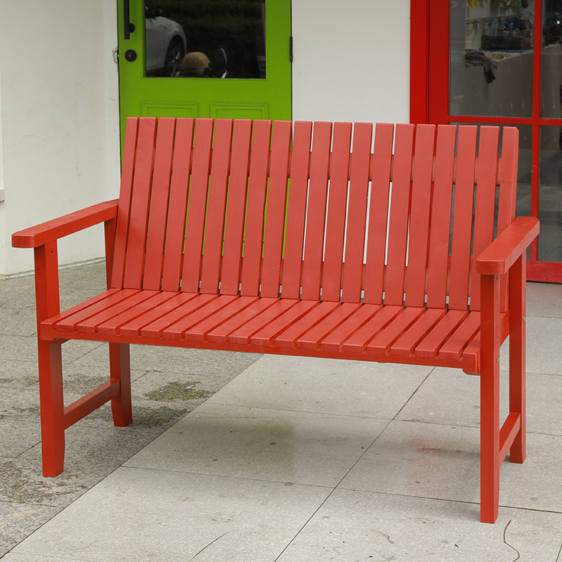 户外实木红色长椅公园椅室外阳台休闲靠背椅防腐木长条沙发座椅子