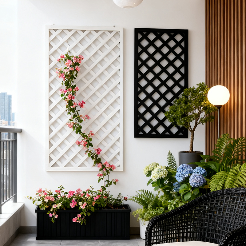 户外挂墙网格悬挂式防腐木花架