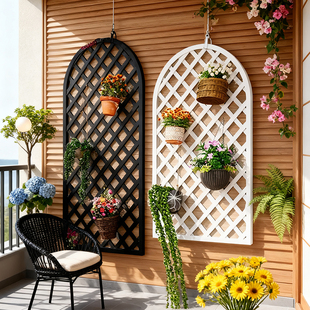 黑色防腐木挂墙装 饰壁挂爬藤网格花架阳台幼儿园墙面绿萝攀爬木架