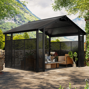 户外别墅实木阳光房小院子网红凉亭架子防腐木室外庭院木质小亭子