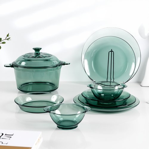 湖绿色耐高温玻璃餐具套装