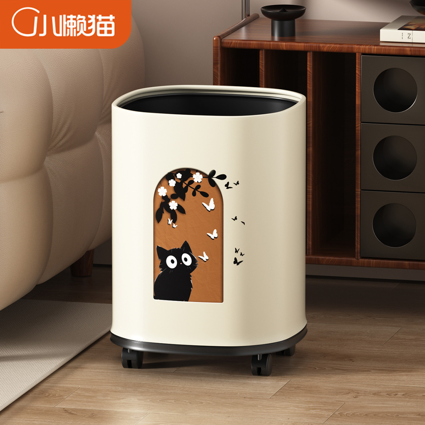 可移动带轮垃圾桶家用萌趣中古风