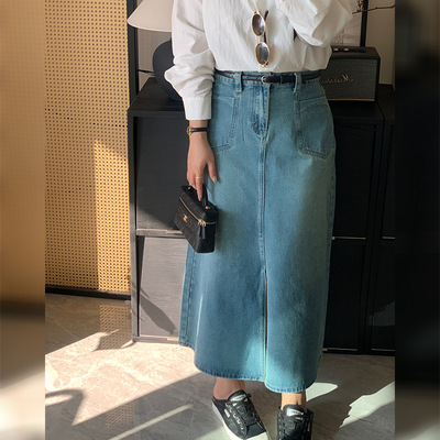 双天2026春新款胖妹妹大码女装设计感200斤开叉牛仔裙半身裙YC371