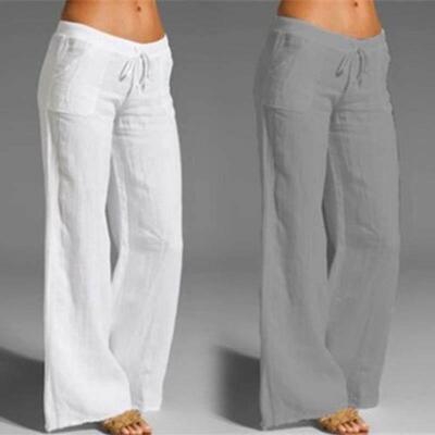 Women's High Waist Wide Leg Pants Cotton Linen Casua