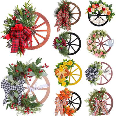 Decorate doors for Christmas by hanging wreaths of pinecones