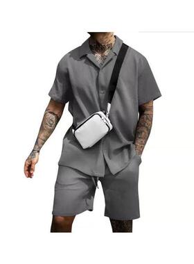 Men's casual button up polo shirt short sleeved shorts s