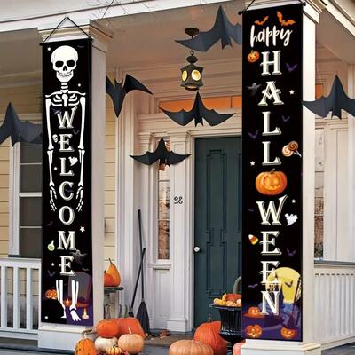 2pcs Halloween Decorations Porch Banners Welcome Sign for Ho