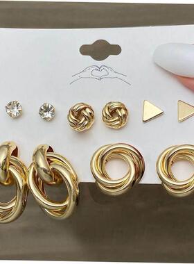 Earring Set 6 pairs earrings women 镶嵌水钻圆圈耳环套装6对装