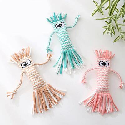 Chew Toy for Dogs Straw Head Braided Knot Doll Squeaker Soun