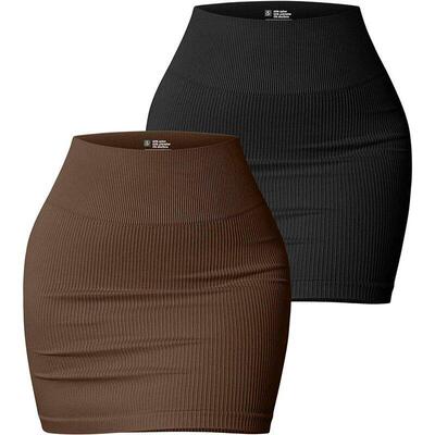 Womens Skirt Elastic Rib High Waist Mini Wrap Hip Skirt